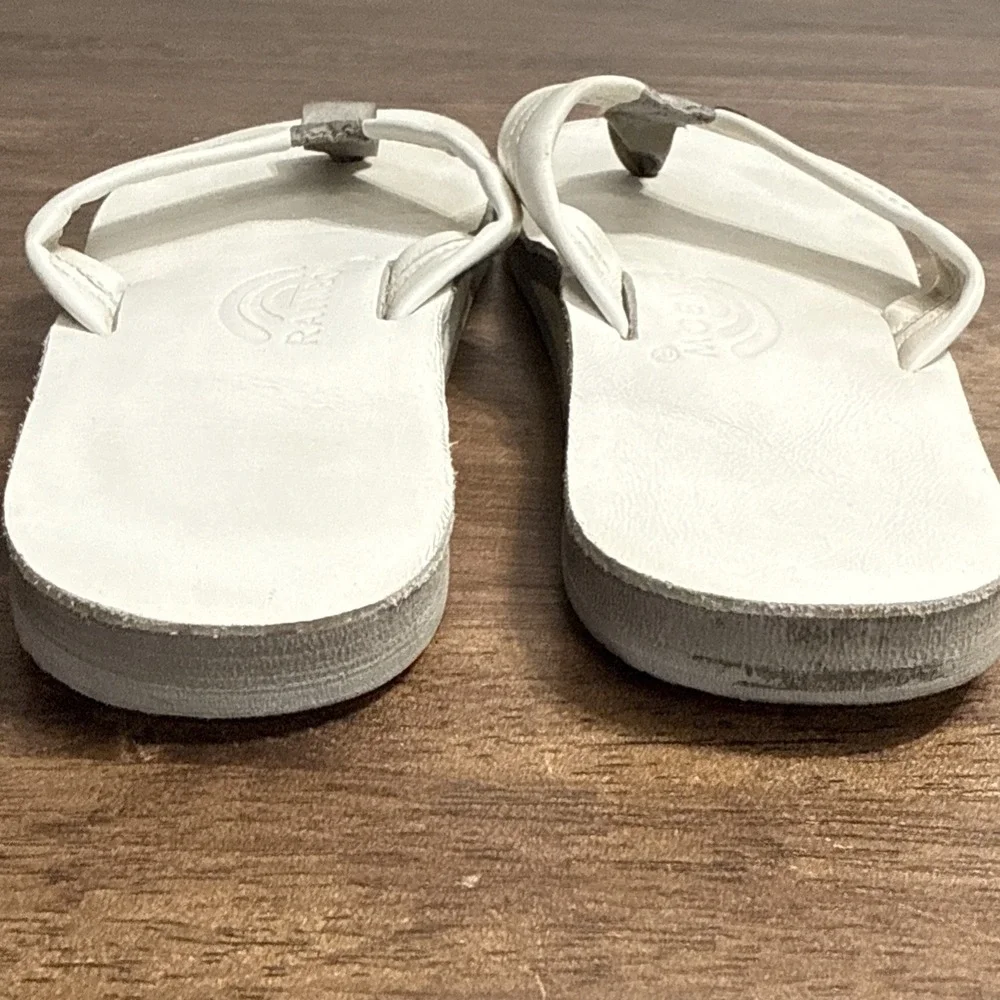 Rainbow Sandals Leather Flip Flops White Mens Size 8.5 - 9.5 Medium Double Layer